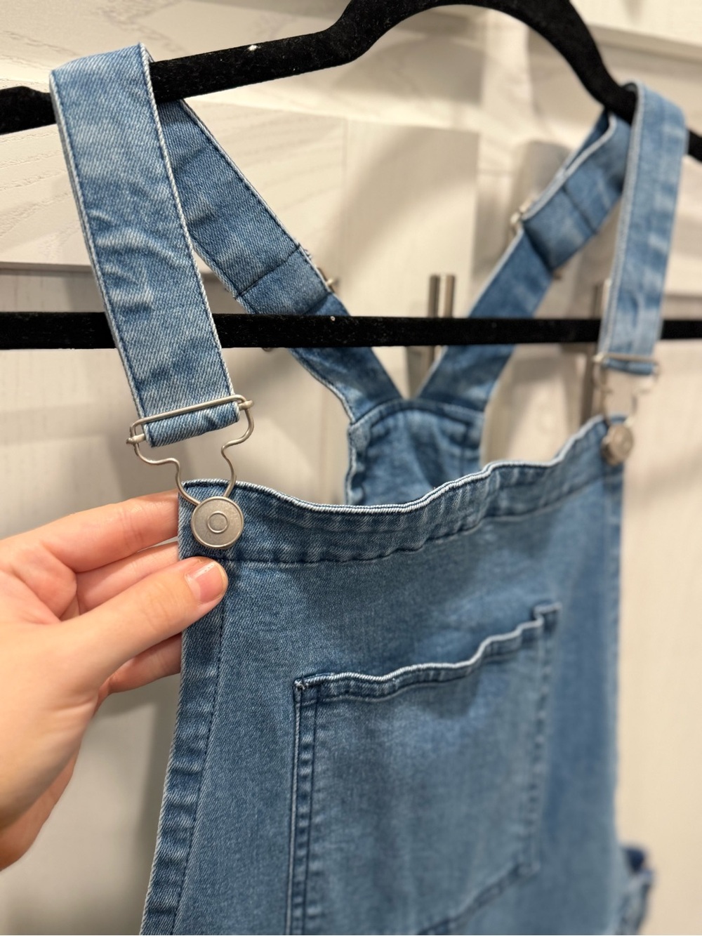 Light Wash Denim Flare Overalls - Classic Pocket Front - Picture 4 of 7